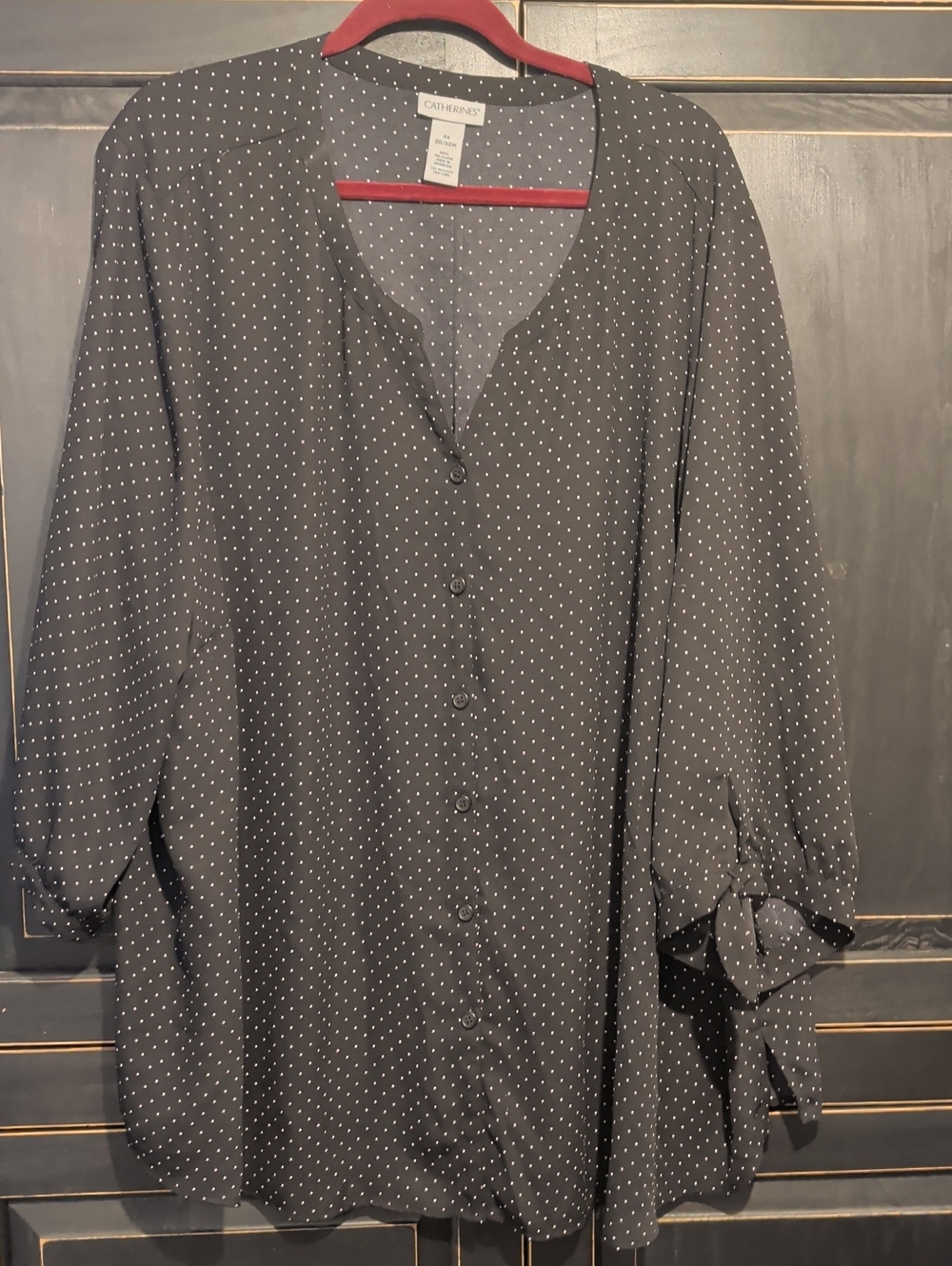 Catherines Black Polka Dot Button-Front Women’s Blouse